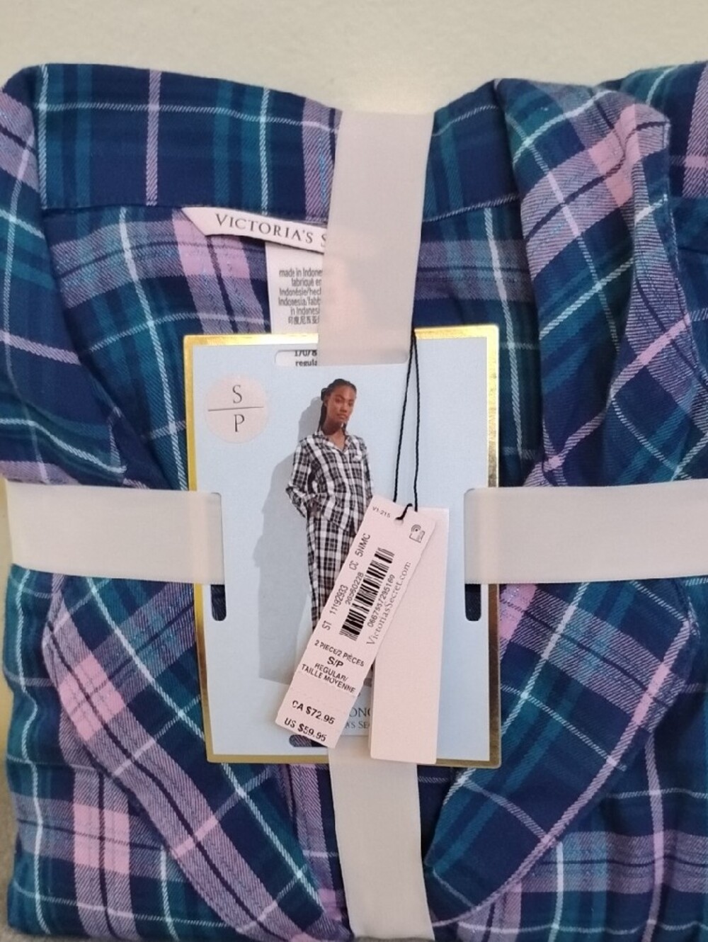 NWT Victoria's Secret Blue & Lavender Plaid Pajama Set - Picture 2 of 9